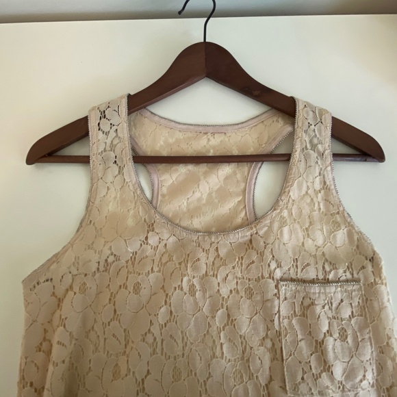 Blush/ Beige Lace Tank Top with Metallic Beading - Picture 5 of 7